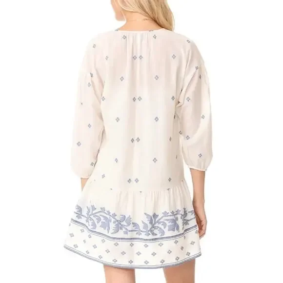 Madewell White and Blue Jacquard Peasant Dress Women's Medium - Picture 3 of 7